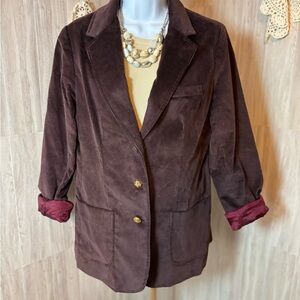 Barclay Square Elegant Corduroy Blazer in Rich Brown Burgundy